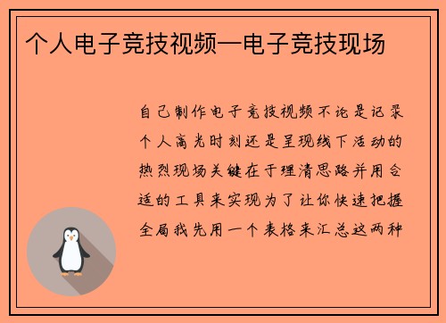 个人电子竞技视频—电子竞技现场